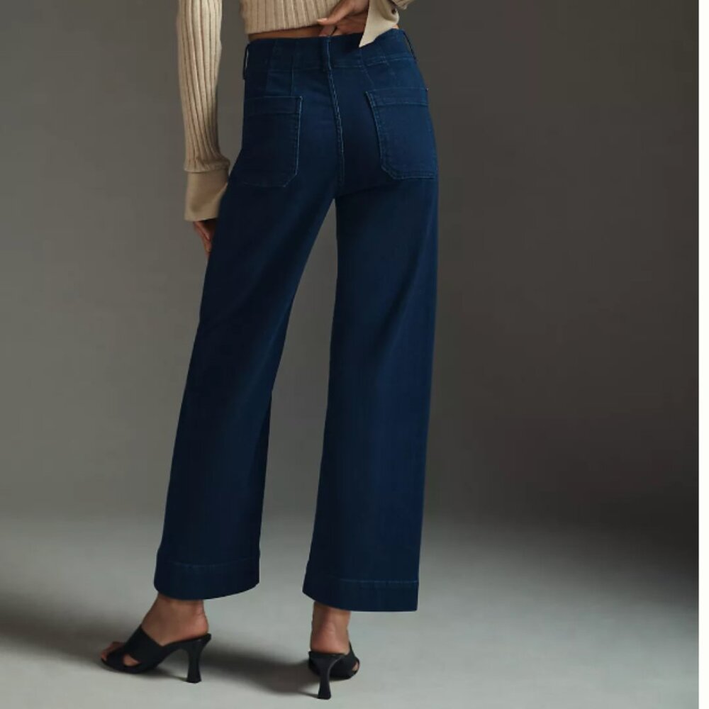 The Colette Cropped High-Rise Wide-Leg Jeans by Maeve, DENIM DARK size 28
